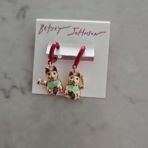 Betsey Johnson Red and Gold Cat Earrings